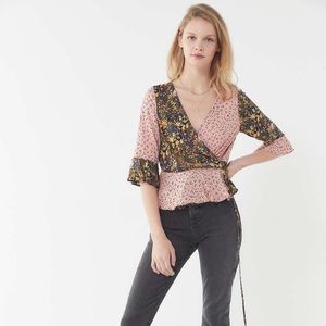 URBAN OUTFITTERS mixed pattern wrap top